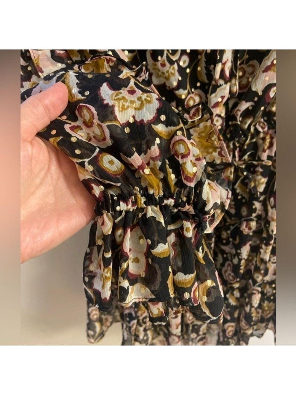 1. State Floral Black Dress mini ruffled might out Medium NWT - Picture 9 of 12